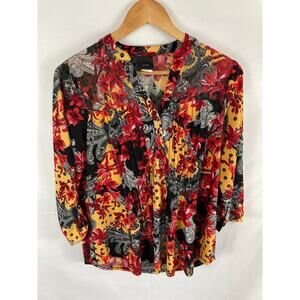 jtb floral print v neck blouse size medium